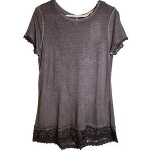 Soft Surroundings‎ Elegant Purple Lace Trim Short Skeeve Tunic Top NWT Medium